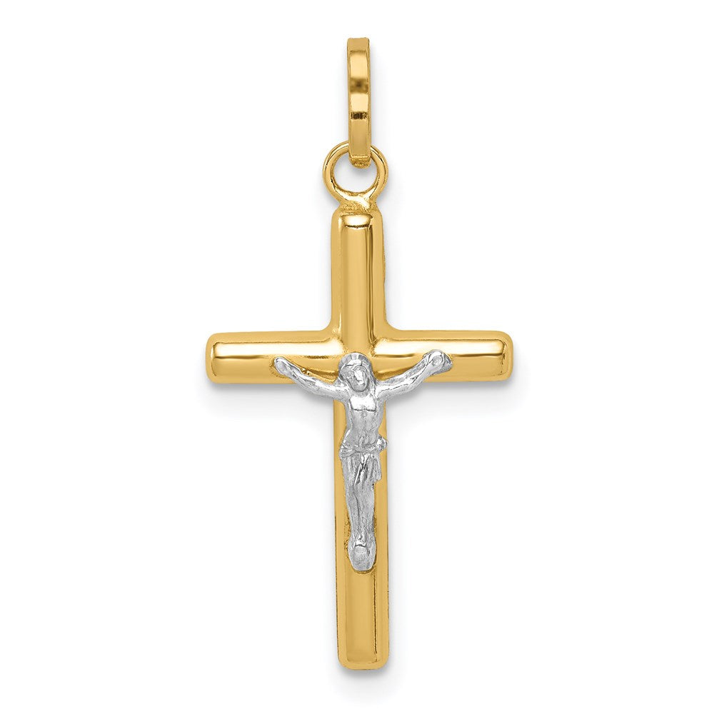 14k with White Rhodium Polished Hollow Crucifix Charm - Product Photo