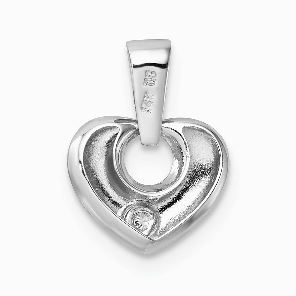 14K White Gold 3D CZ Heart Pendant - Product Photo