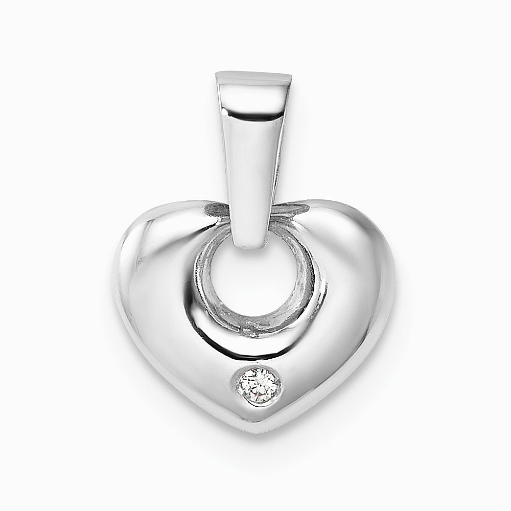 14K White Gold 3D CZ Heart Pendant