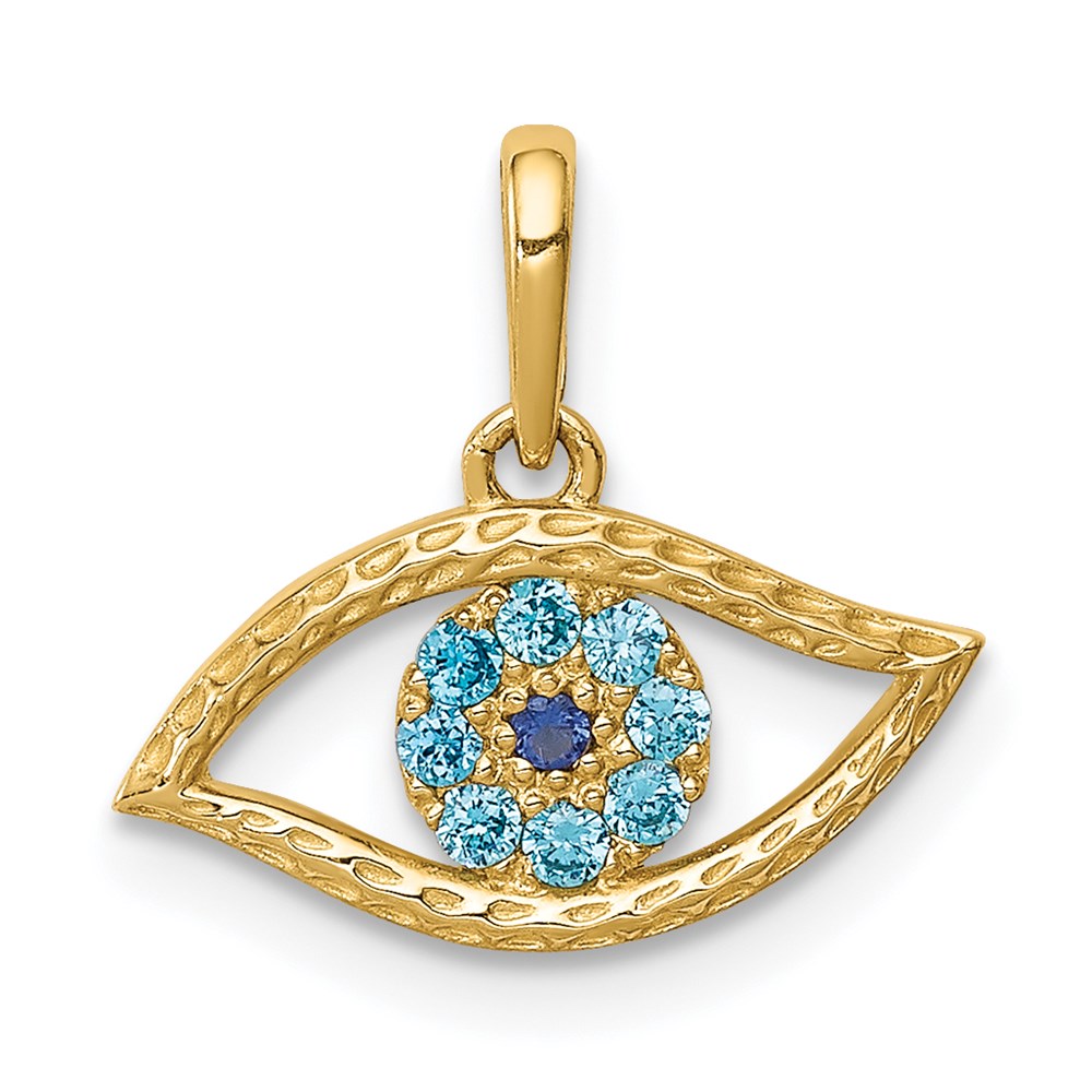 10K / 14K Yellow Gold Blue CZ Eye Pendant - Product Photo