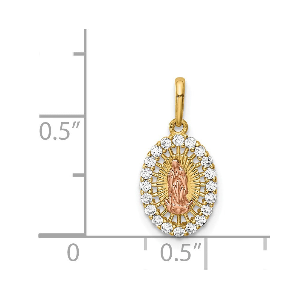 14K Two-tone Our Lady of Guadalupe CZ Pendant - Product Photo
