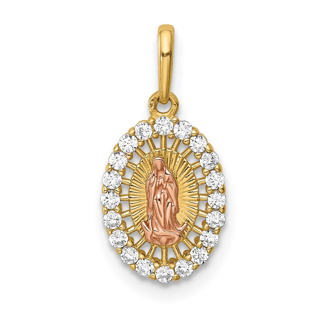 14K Two-tone Our Lady of Guadalupe CZ Pendant - Product Photo