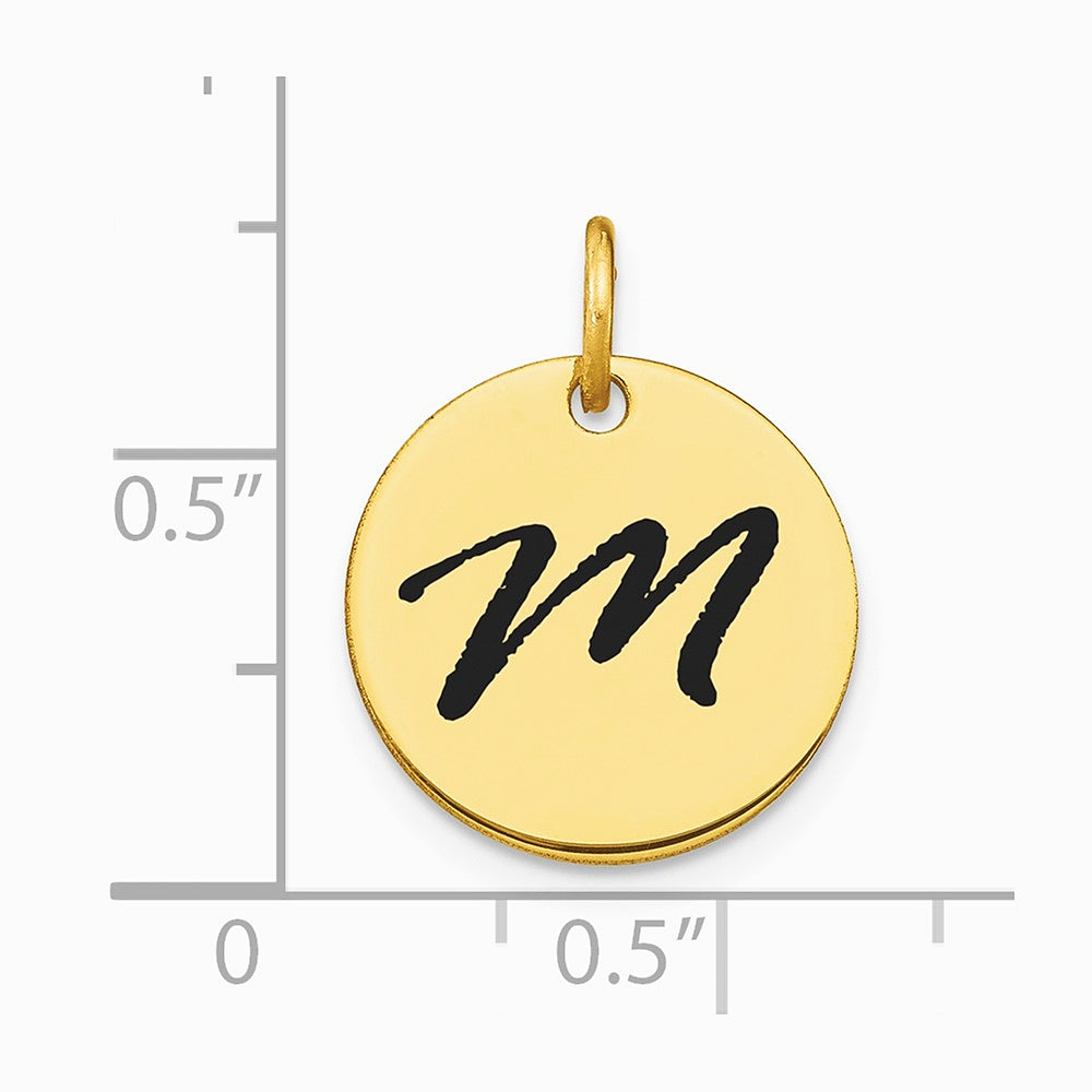 14K Yellow Gold Polished Black Enamel Letter M Initial Disk Charm - Product Photo
