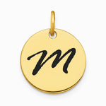14K Yellow Gold Polished Black Enamel Letter M Initial Disk Charm - Product Photo