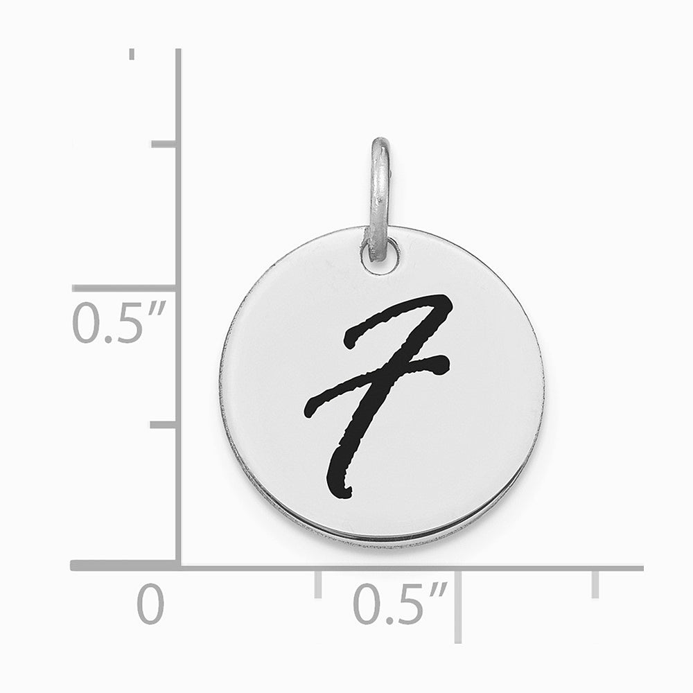 14K White Gold 14kw Polished Black Enamel Letter F Initial Disk Charm - Product Photo