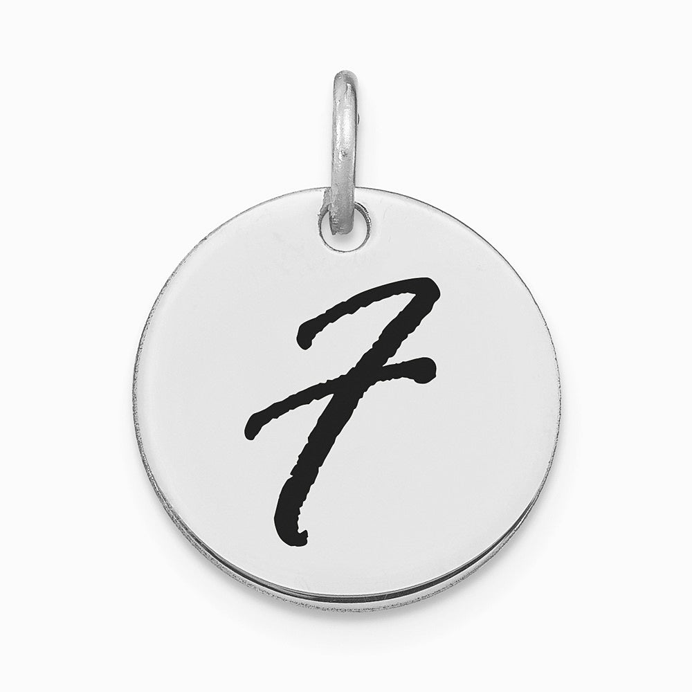 14K White Gold 14kw Polished Black Enamel Letter F Initial Disk Charm - Product Photo