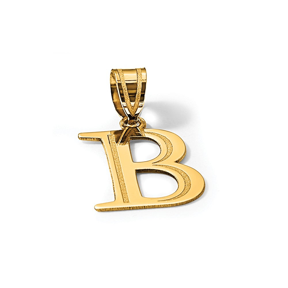 10K / 14K Yellow Gold Polished Etched Letter B Initial Pendant - Product Photo