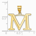 10K / 14K Yellow Gold Polished Etched Letter M Initial Pendant - Product Photo