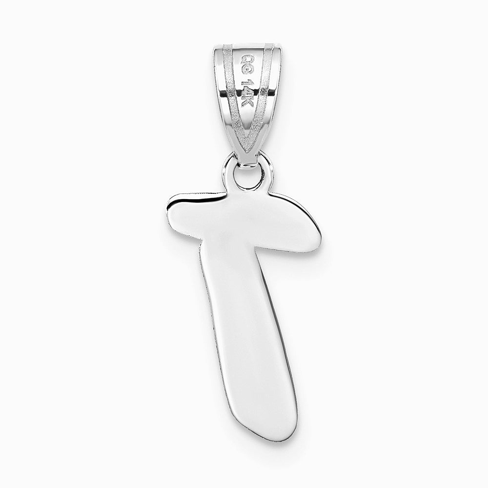 14K White Gold 14kw Polished Script Letter T Initial Pendant - Product Photo