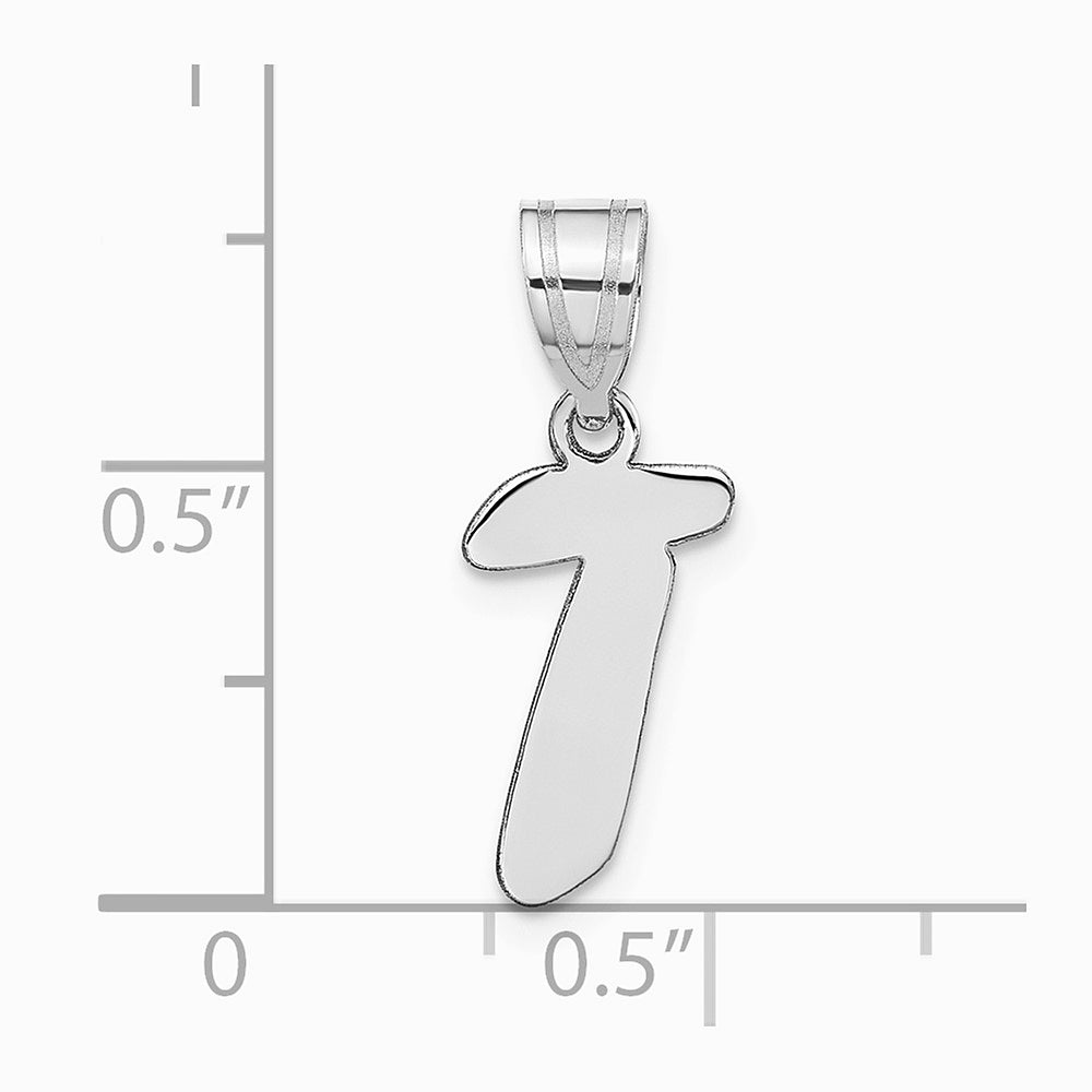 14K White Gold 14kw Polished Script Letter T Initial Pendant - Product Photo