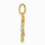14K Yellow Gold CZ Diamond-cut Moon and Star Pendant - Product Photo