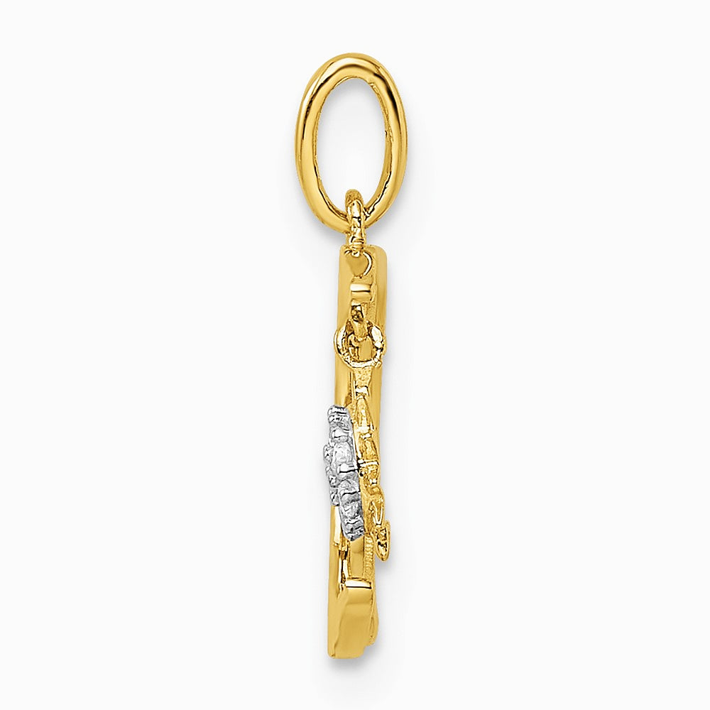 14K Yellow Gold CZ Diamond-cut Moon and Star Pendant - Product Photo