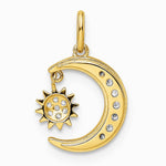 14K Yellow Gold CZ Diamond-cut Moon and Star Pendant - Product Photo