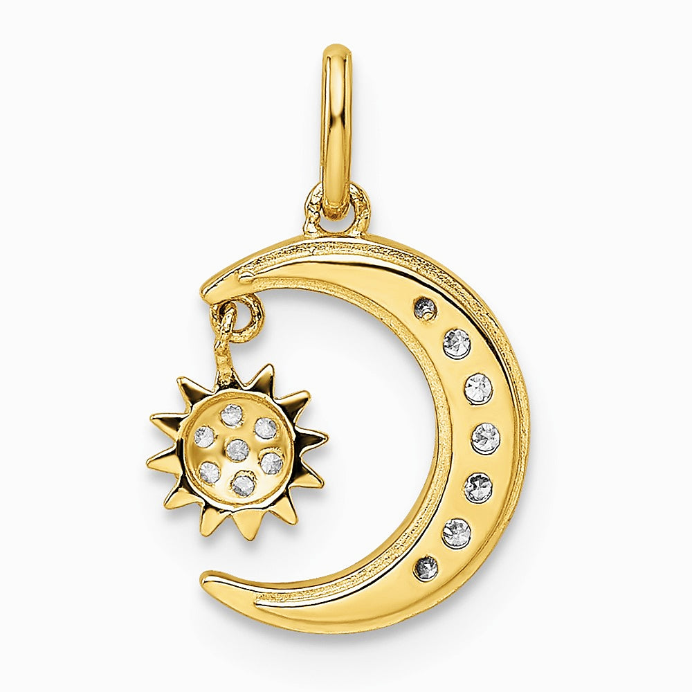 14K Yellow Gold CZ Diamond-cut Moon and Star Pendant - Product Photo