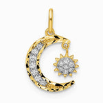 14K Yellow Gold CZ Diamond-cut Moon and Star Pendant - Product Photo