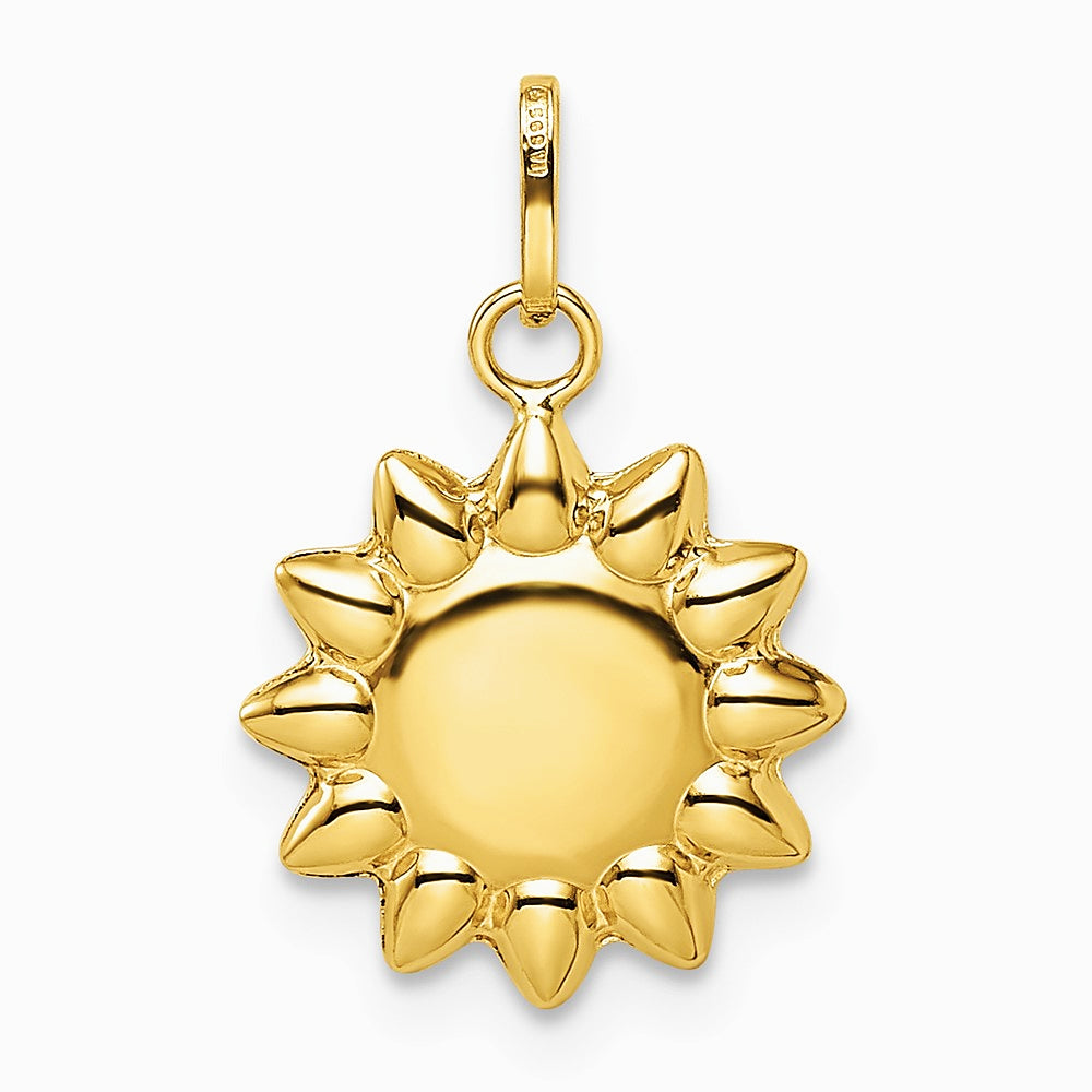 14K Yellow Gold Polished Puffed Sun Pendant - Product Photo