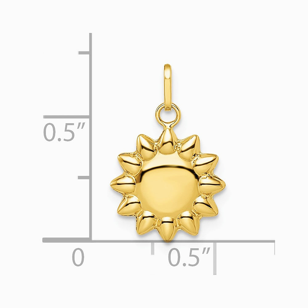 14K Yellow Gold Polished Puffed Sun Pendant - Product Photo