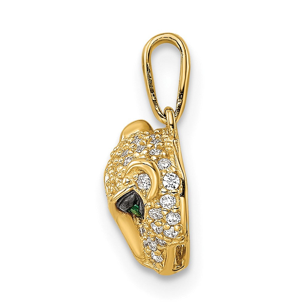 14K Polished Green & White CZ Lioness Head Pendant - Product Photo