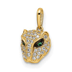 14K Polished Green & White CZ Lioness Head Pendant - Product Photo