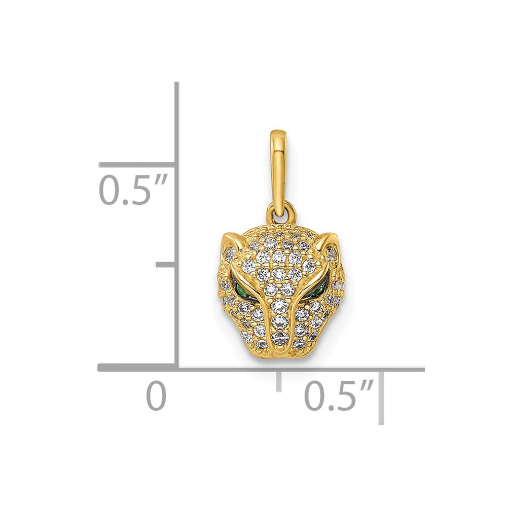 14K Polished Green & White CZ Lioness Head Pendant - Product Photo