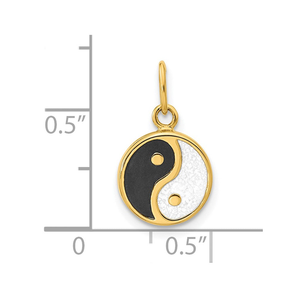 14K Yellow Gold Polished Black/White Enamel Yin and Yang Pendant - Product Photo