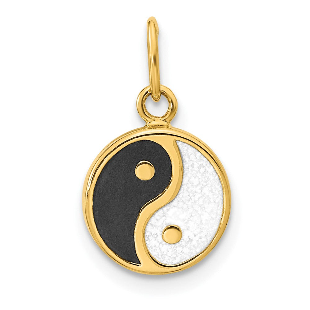 14K Yellow Gold Polished Black/White Enamel Yin and Yang Pendant - Product Photo