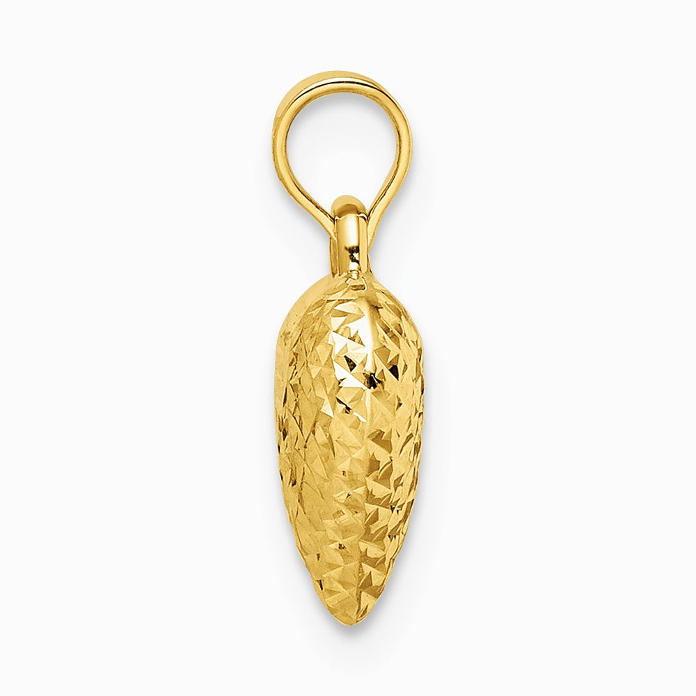 14K Yellow Gold Polished Diamond-cut Medium Puffed Heart Pendant - Product Photo