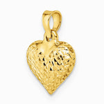 14K Yellow Gold Polished Diamond-cut Medium Puffed Heart Pendant - Product Photo