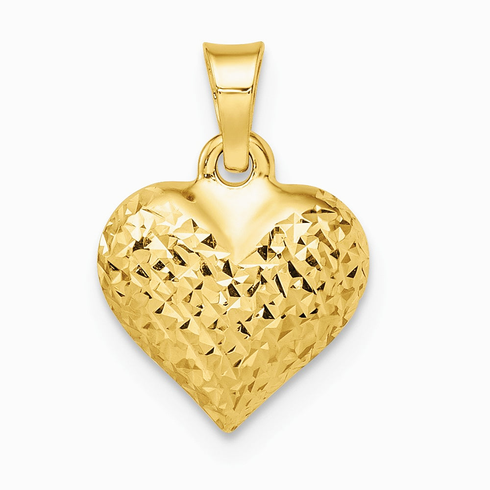 14K Yellow Gold Polished Diamond-cut Medium Puffed Heart Pendant