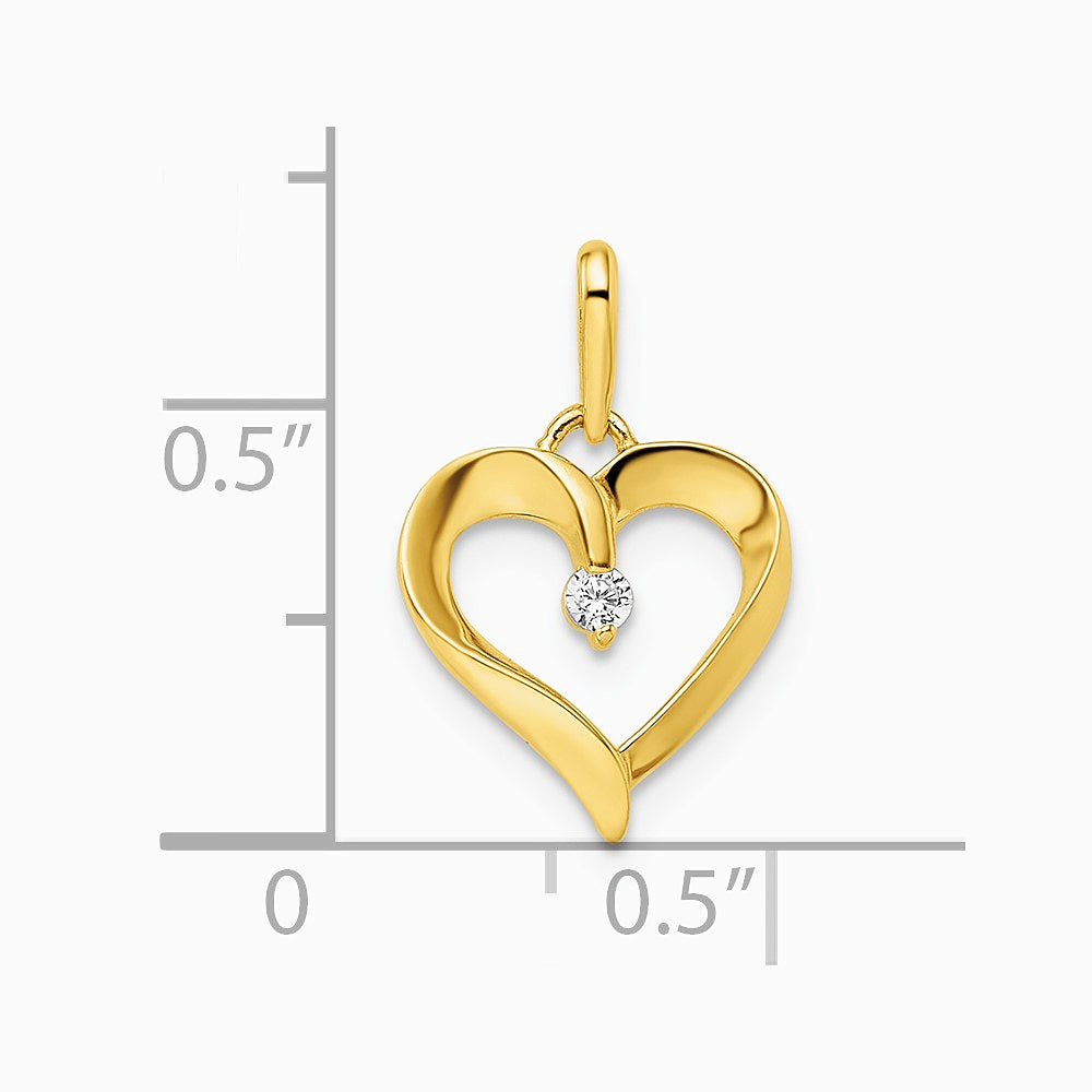 14K Yellow Gold CZ Heart Pendant - Product Photo