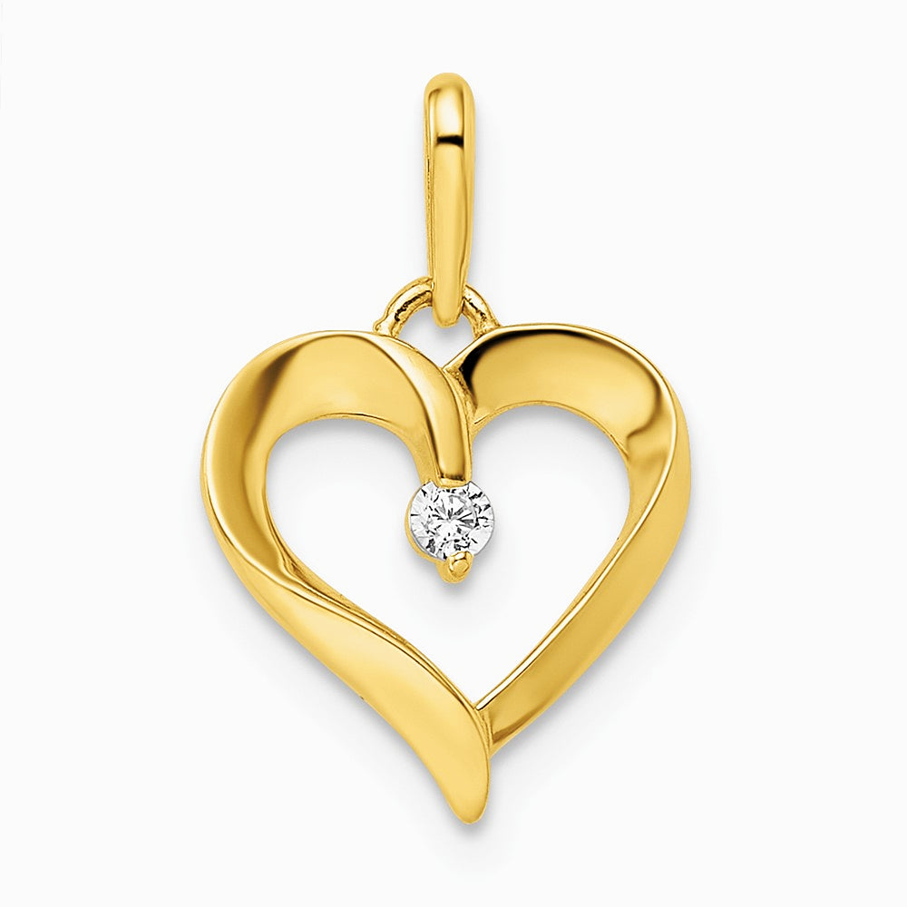14K Yellow Gold CZ Heart Pendant