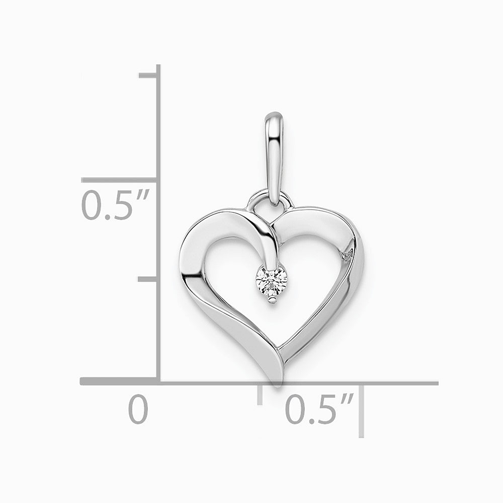 14K White Gold CZ Heart Pendant - Product Photo