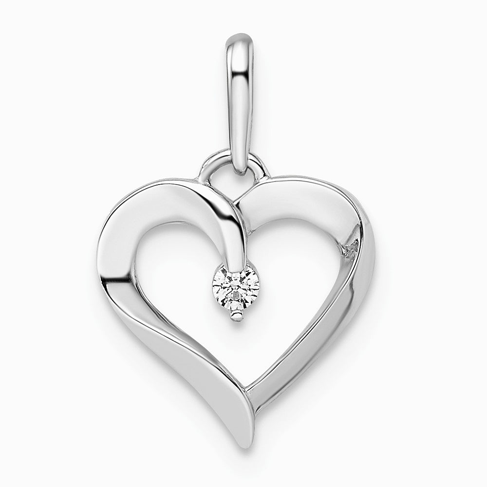 14K White Gold CZ Heart Pendant - Product Photo