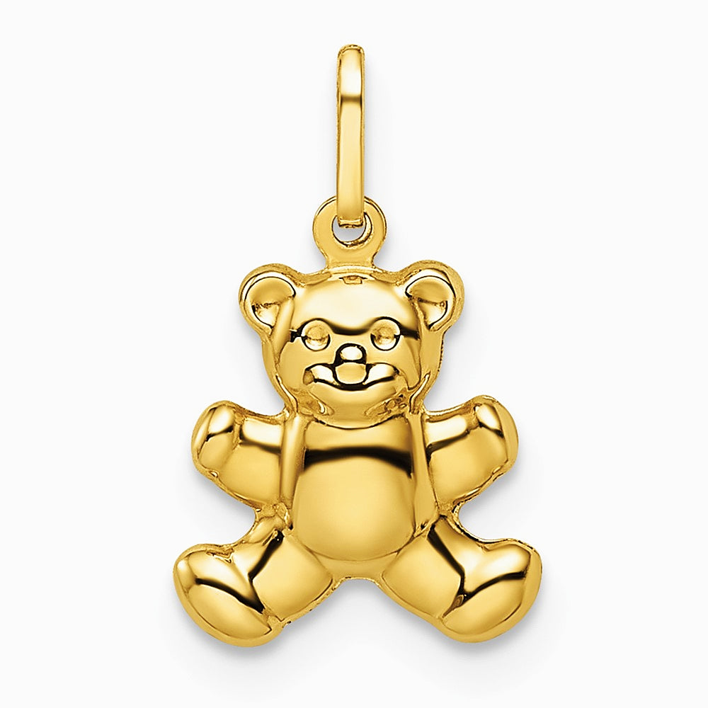 14K Yellow Gold Polished Puffed Teddy Bear Pendant - Product Photo