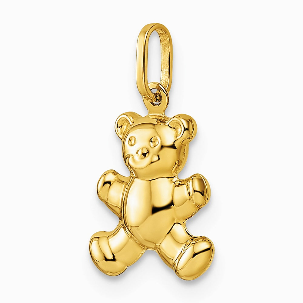 14K Yellow Gold Polished Puffed Teddy Bear Pendant - Product Photo