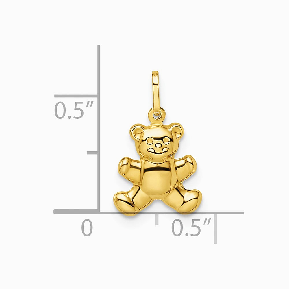 14K Yellow Gold Polished Puffed Teddy Bear Pendant - Product Photo