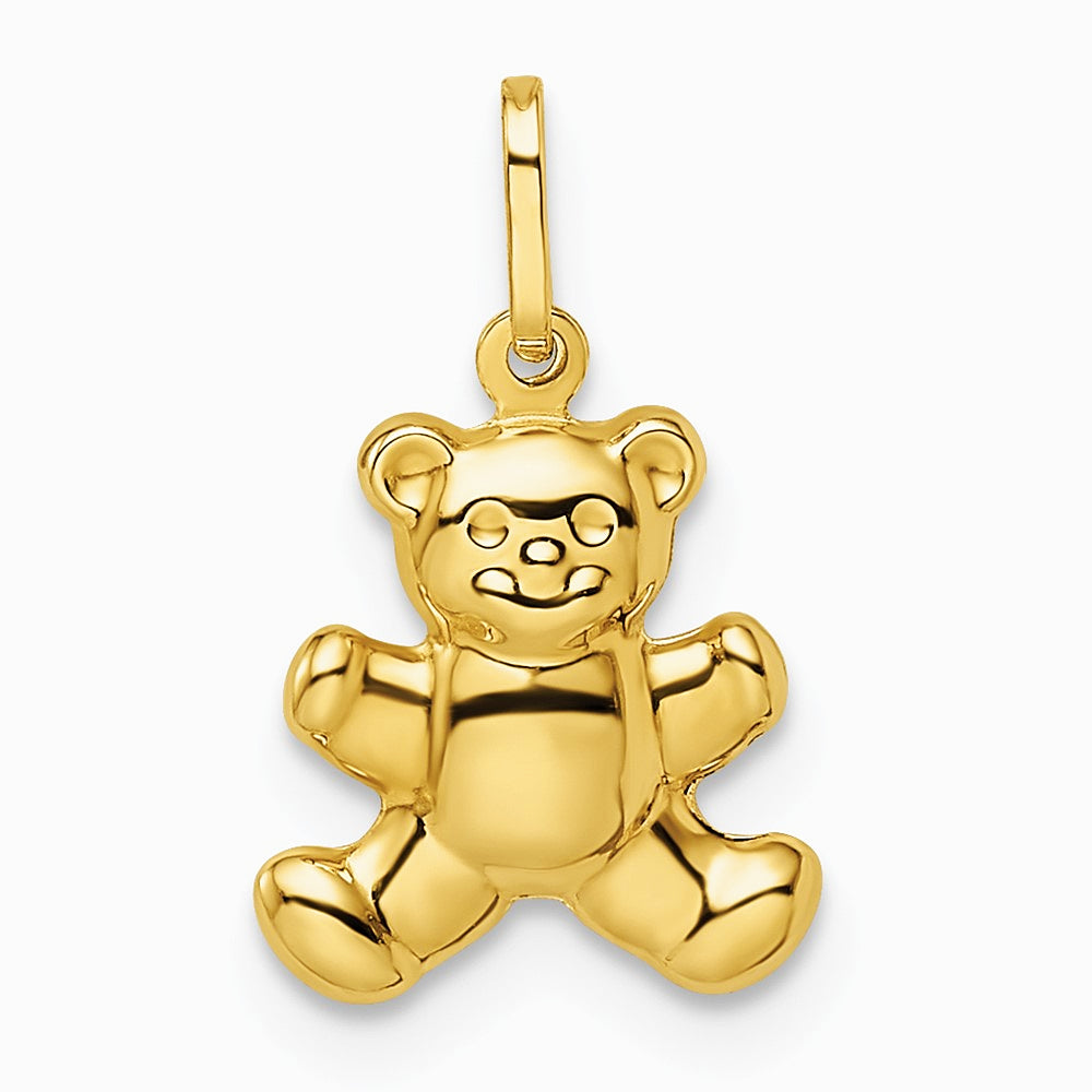 14K Yellow Gold Polished Puffed Teddy Bear Pendant - Product Photo