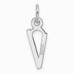 14K White Gold Slanted Block Letter V Initial Charm - Product Photo