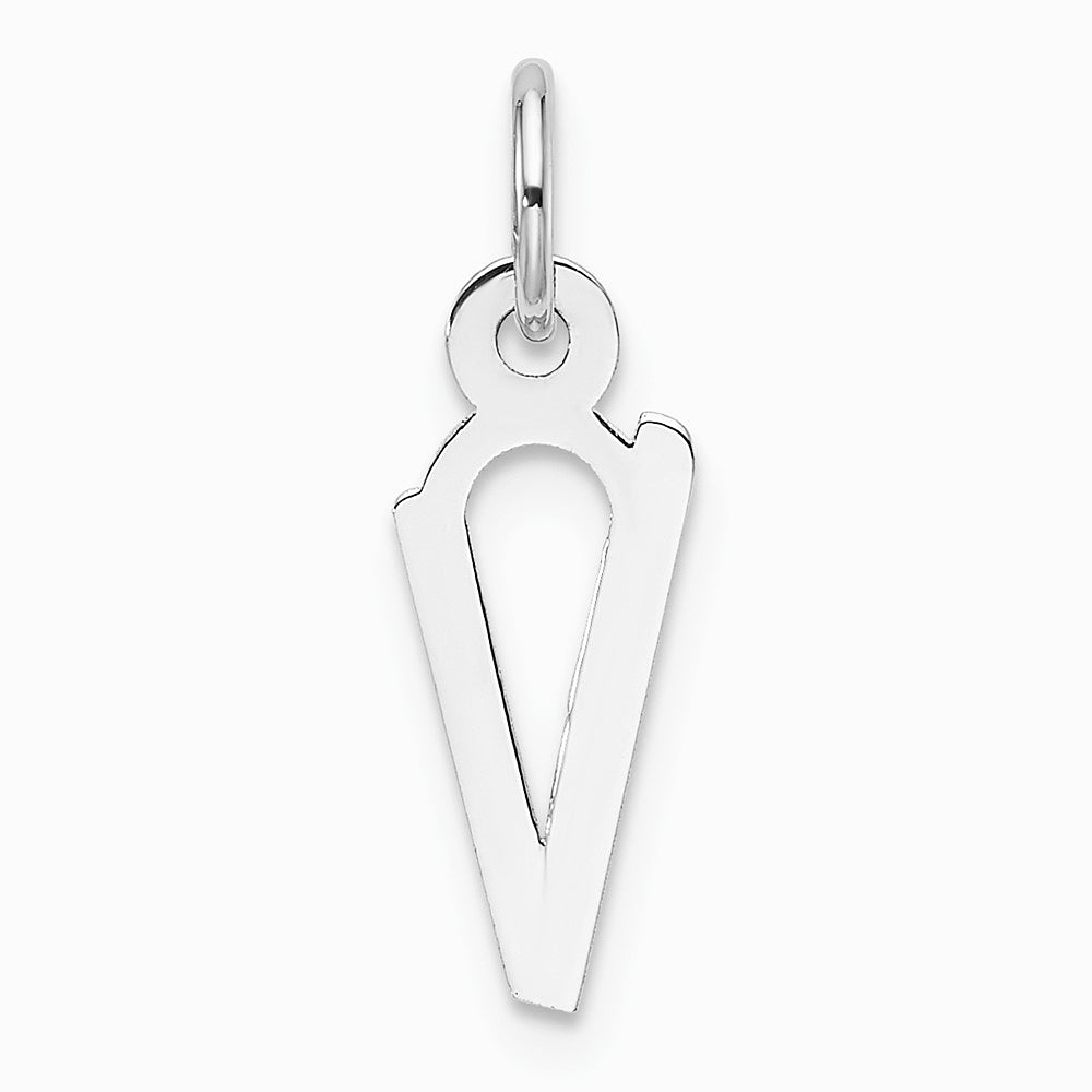14K White Gold Slanted Block Letter V Initial Charm