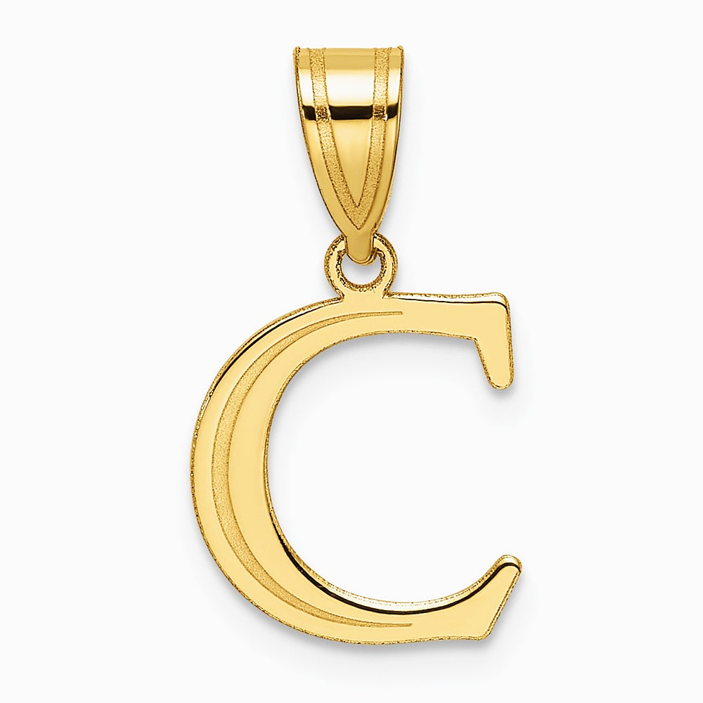 14K Yellow Gold Polished Etched Letter C Initial Pendant - Product Photo