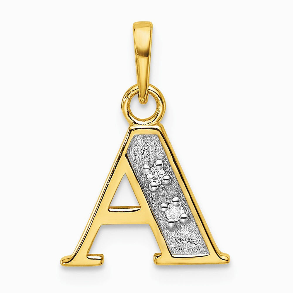 14K Yellow & Rhodium with Rhodium Diamond Letter A Initial Pendant