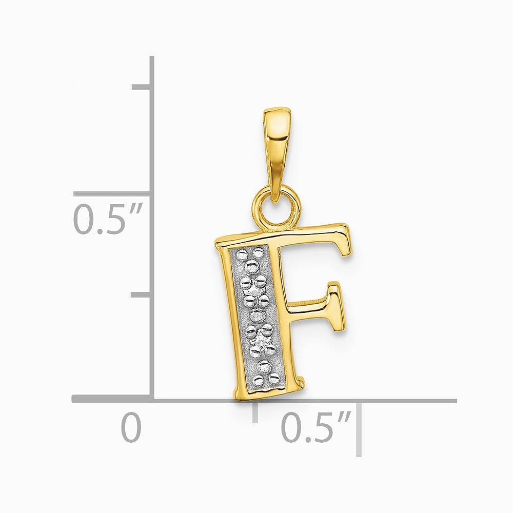 14K Yellow & Rhodium with Rhodium Diamond Letter F Initial Pendant - Product Photo