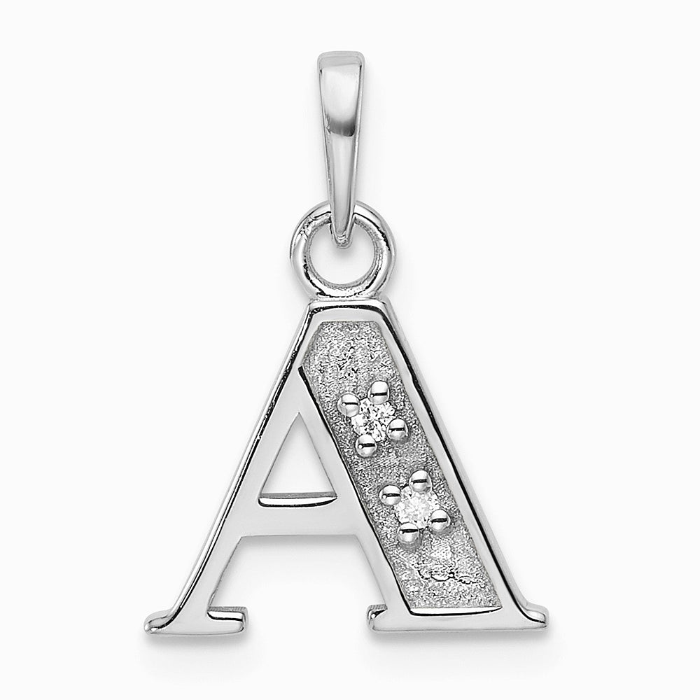 14K White Gold Diamond Letter A Initial Pendant - Product Photo