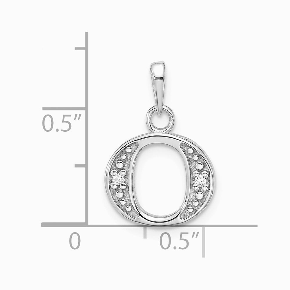 14K White Gold Diamond Letter O Initial Pendant - Product Photo