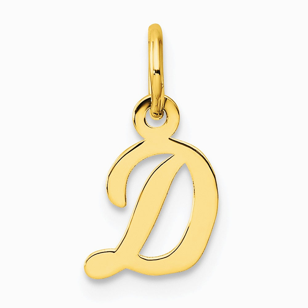 14K Yellow Gold Small Script Letter D Initial Charm - Product Photo