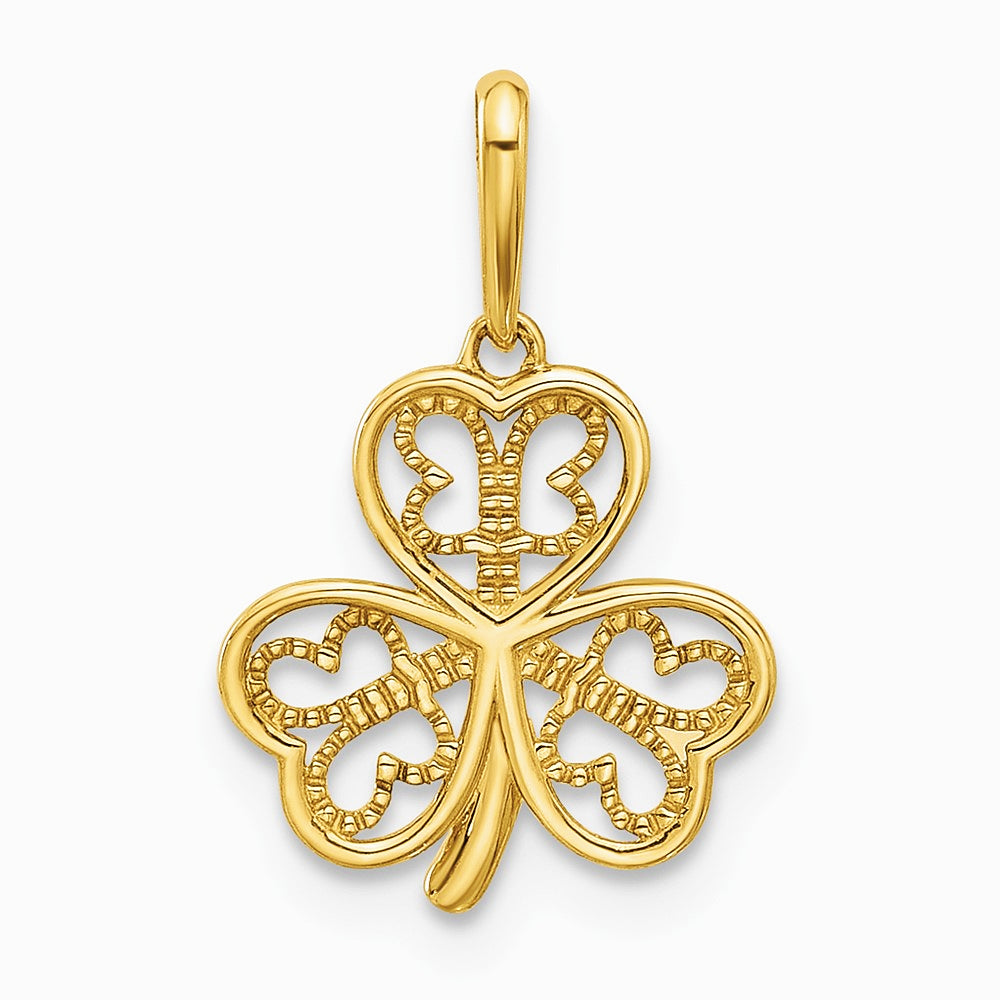 14K Yellow Gold Polished Three Leaf Clover Pendant - Product Photo