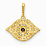 14K Yellow Gold Polished Multi-color CZ Evil Eye Pendant - Product Photo