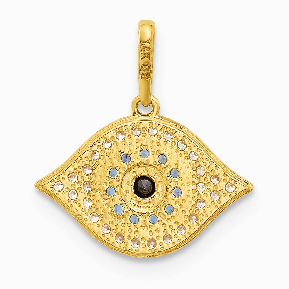 14K Yellow Gold Polished Multi-color CZ Evil Eye Pendant - Product Photo