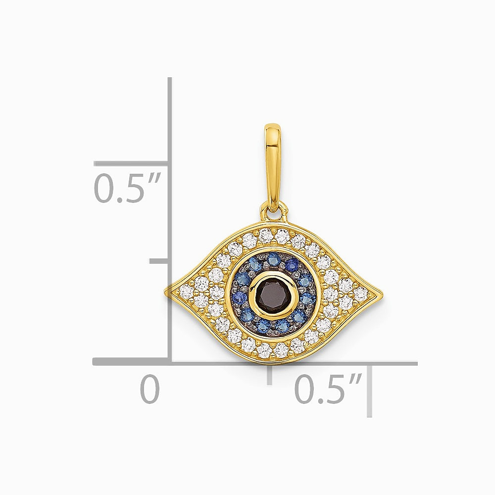 14K Yellow Gold Polished Multi-color CZ Evil Eye Pendant - Product Photo