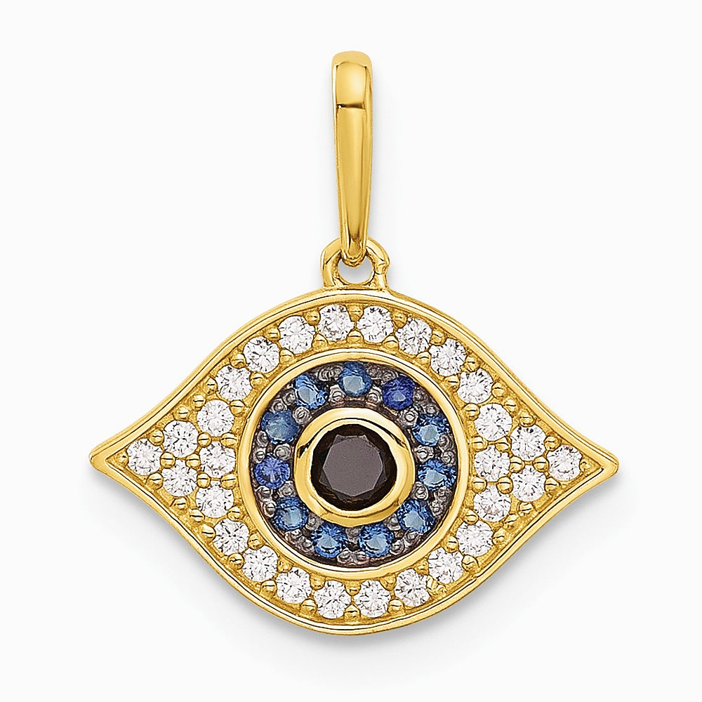 14K Yellow Gold Polished Multi-color CZ Evil Eye Pendant - Product Photo